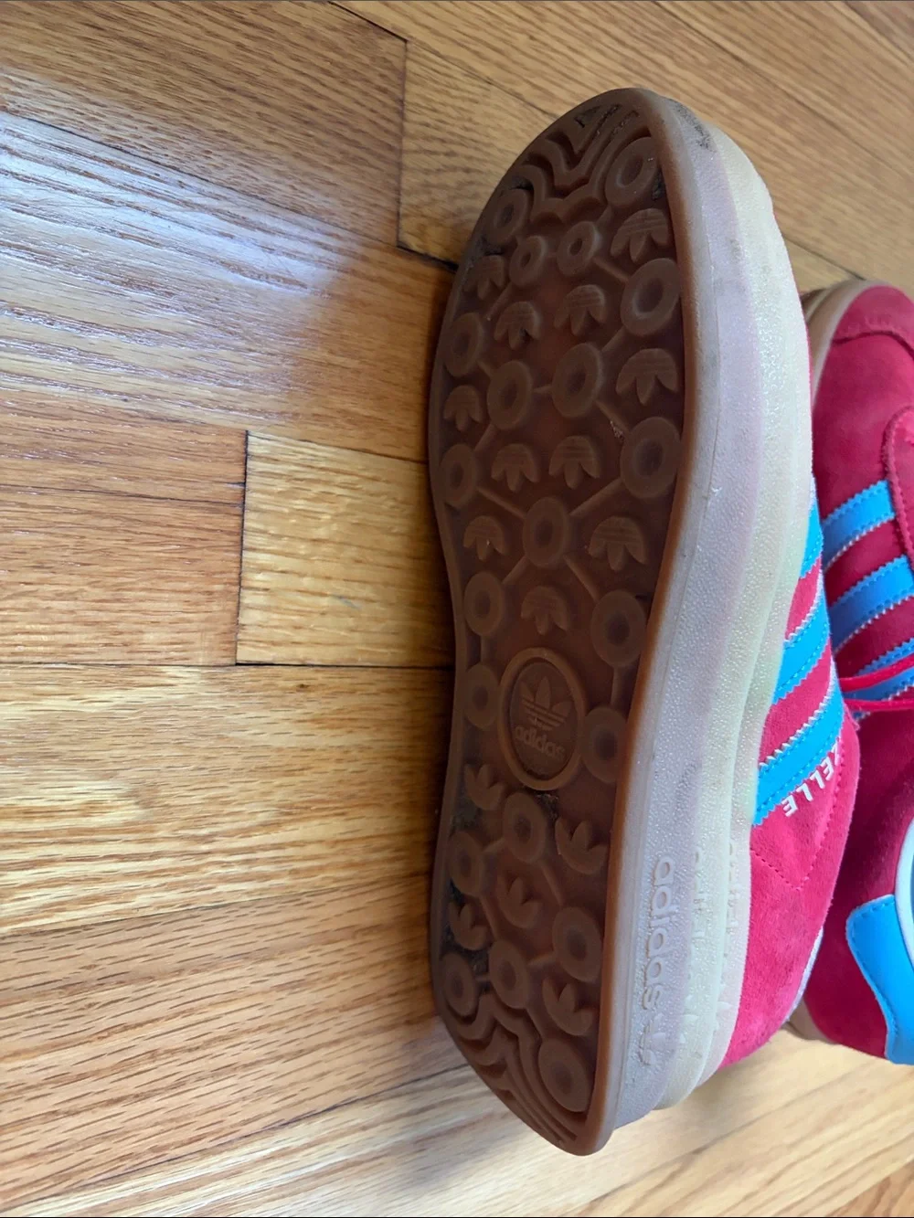 Adidas Gazelle Red Suede Sneakers with Blue Stripes 7